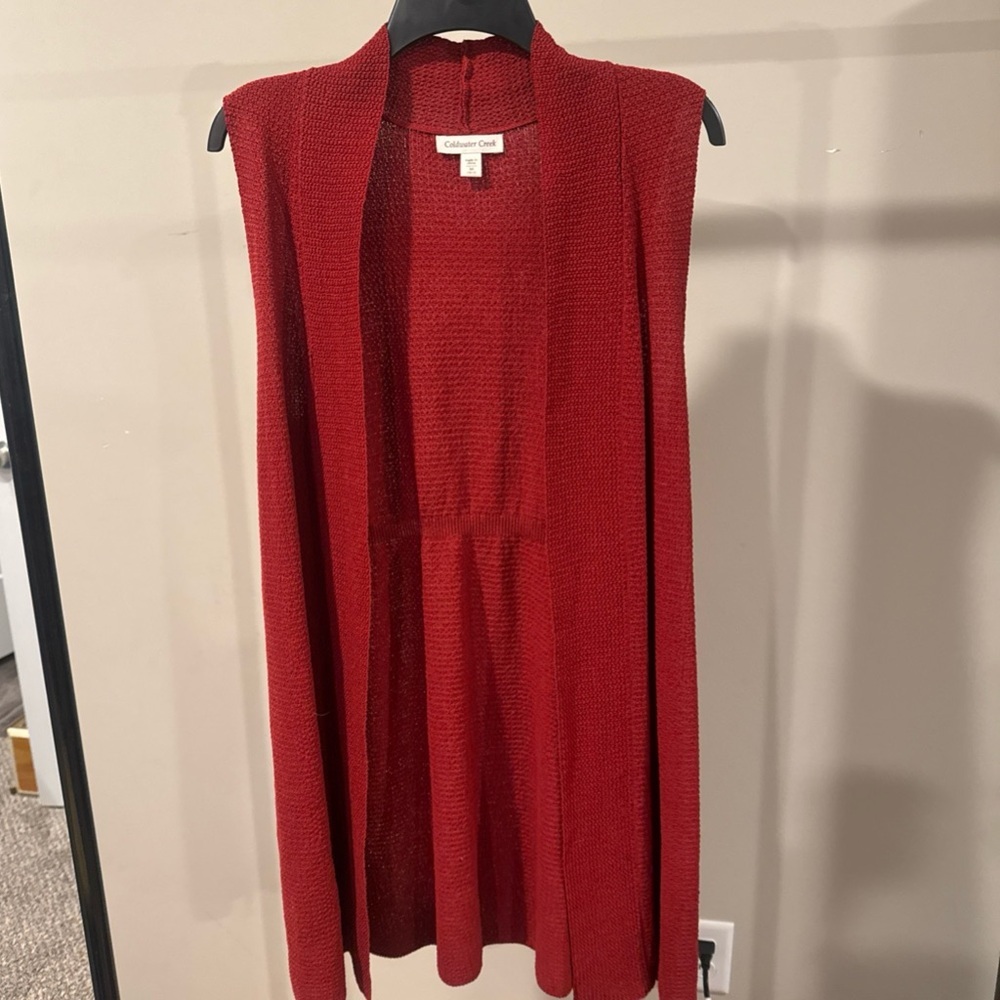 Coldwater Creek Loose Flow Sleeveless Cardigan Women's Medium 10-12 Deep Red